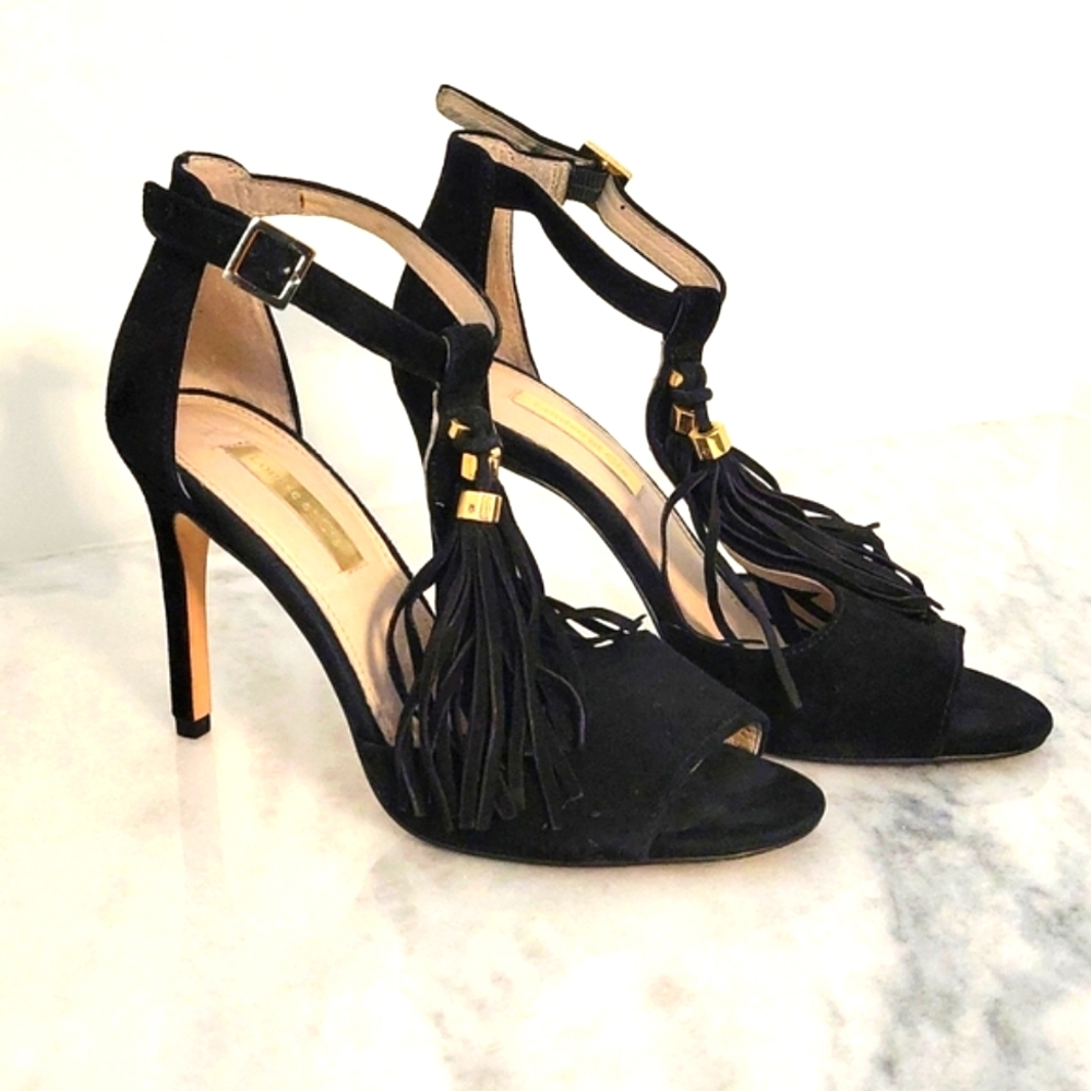 Louise etc Cie - Suede Tassle Peep Toe 3 in Heel, Size 5 / Size 35